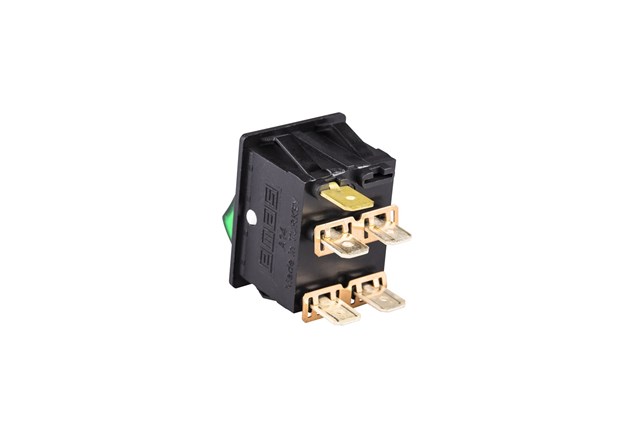 30*22mm Black Body 2NO with Illumination with Terminal with Bridge (0-I) Marked Green A14 Series Rocker Switch